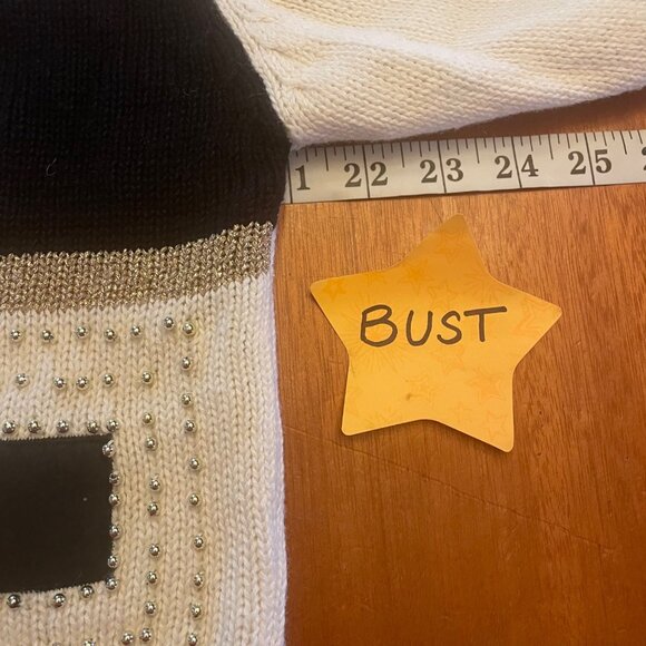 Dress Barn Vintage 90s sweater Large color block beaded knit cardigan - Picture 3 of 6